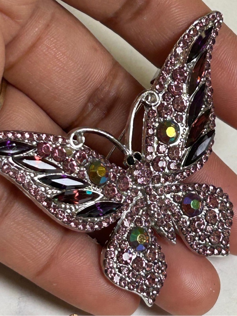 Pink Crystal Butterfly Brooch by
